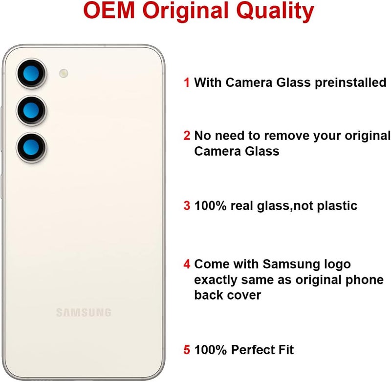 Perzework Rear Back Glass Replacement for Samsung Galaxy S23 Plus with Reparing Toolkit and Manual (Cream) - Image 3